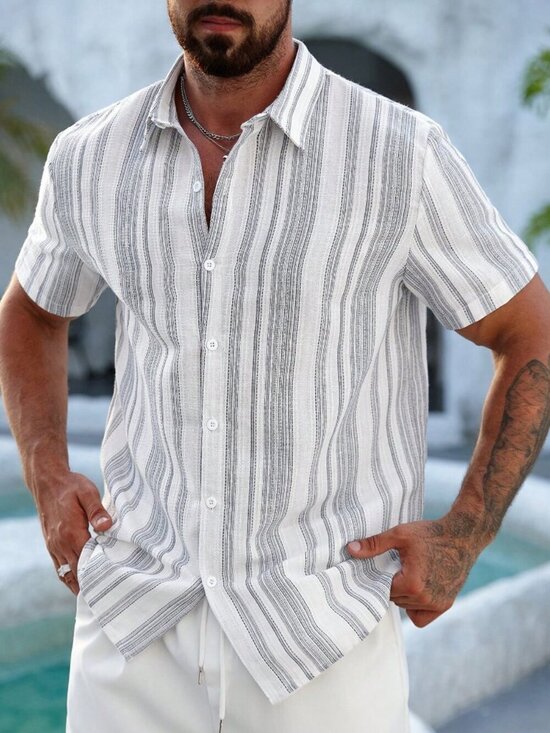 Other - Multicolor Modern Men's Striped Front Button Short Sleeve Shirt – Casual Holiday